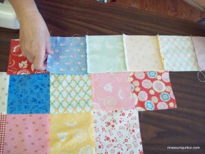 just lay them out, always starting in 1 square. And keep sewing...